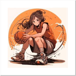 cute girl play basketball Posters and Art